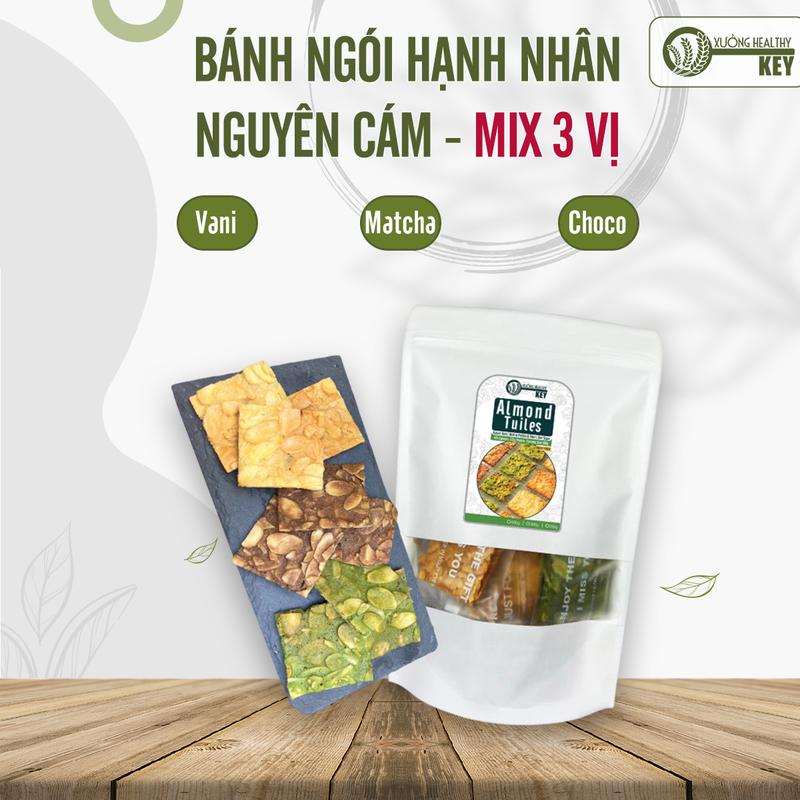  Bánh ngói hạnh nhân lát Healthy Key - Mix 3 vị - Vani Cacao Matcha - 500gr - Bánh Quy giòn ăn vặt Thức Ăn Snack Food Nho bánh  ăn banh ngoi hanh nhan 