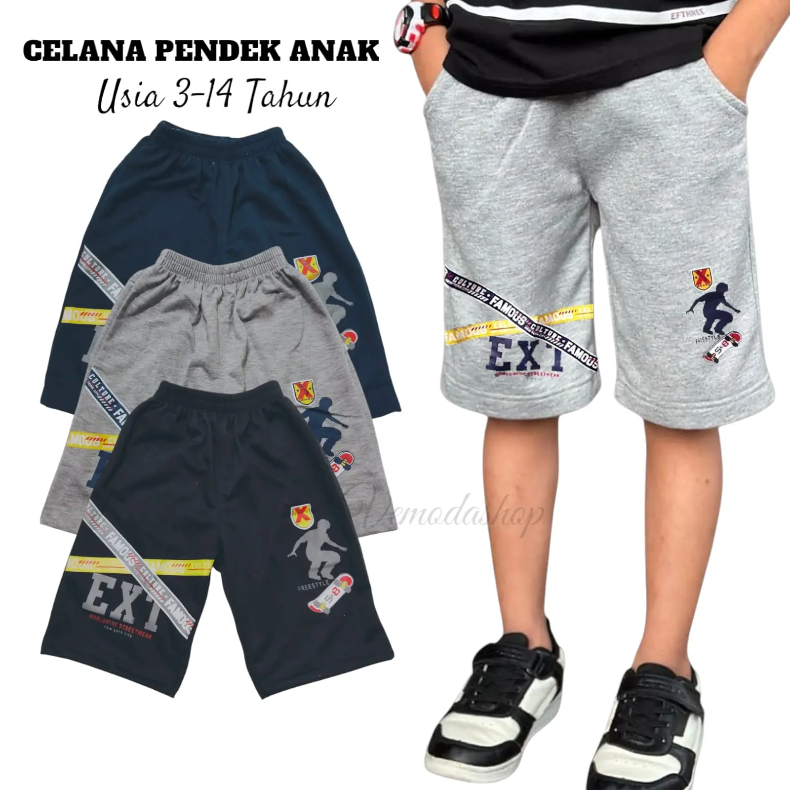 Celana Pendek Anak Laki-Laki Usia 1-14 Tahun Motif Famous