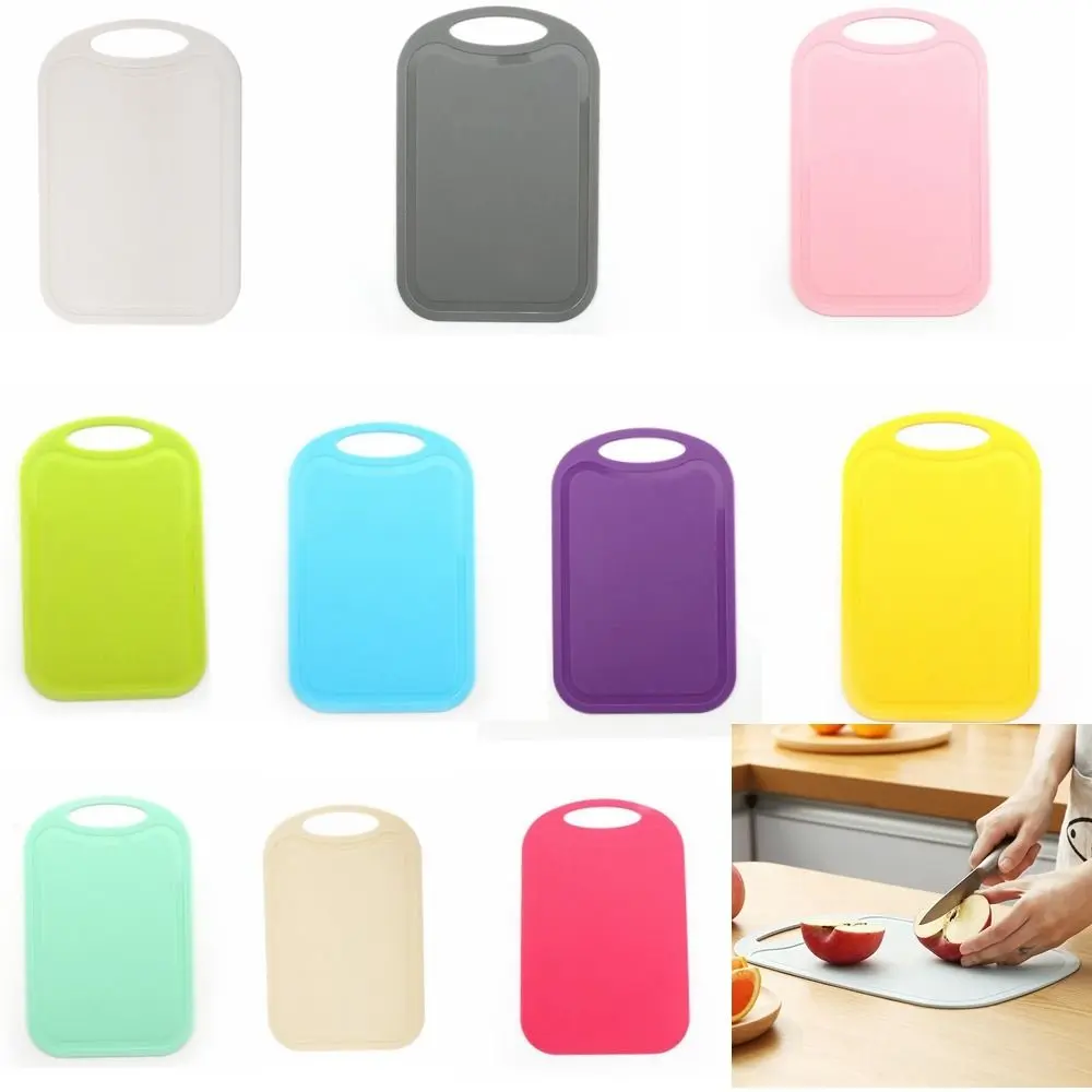 with Groove Nonslip Plastic Cutting Board Household Hangable Handle Chopping Board Rectangle Frosted Texture Chopping Block for Baby Food
