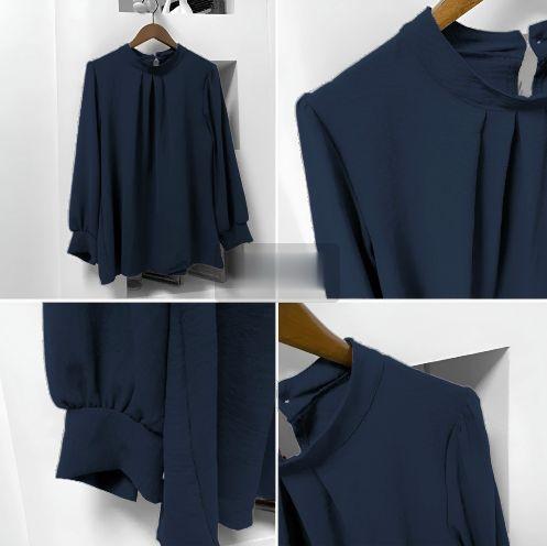Blus Wanita Crinkle Airflow Kancing Jamur Belakang Modern Ringan Sejuk Nyaman Elegan Anggun Praktis Baju Atasan Dewasa Panjang Cantik Tangan Lembut Unik 3