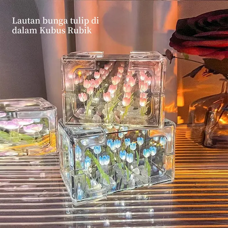 ID-TOOLS 21 Bunga Tulip Lampu Lampu DIY Tulip Lampu Malam Led Cermin Lampu Dekorasi Hadiah Ulang Tahun 5