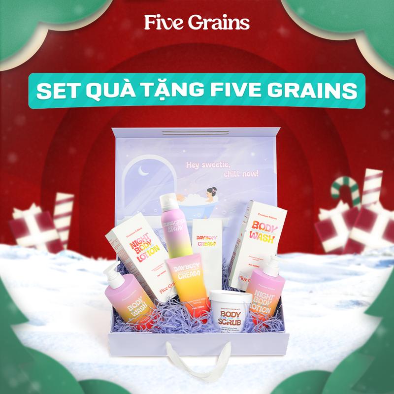 I Set quà yêu thương Five Grains sữa tắm kem dưỡng xịt chống nắng tẩy tế bào chết - A10