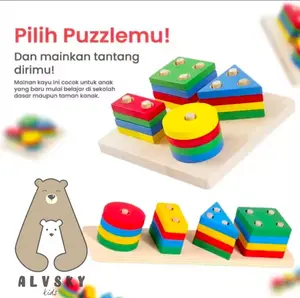 MAINAN EDUKASI ANAK BASIC SHAPE KAYU BALOK GEOMETRI TOYS BENTUK WARNA