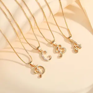 Jewelry Kalung Titanium Huruf Wanita Anti Karat Lapis Emas 18k Berlian Zircon Perhiasan Anti Luntur