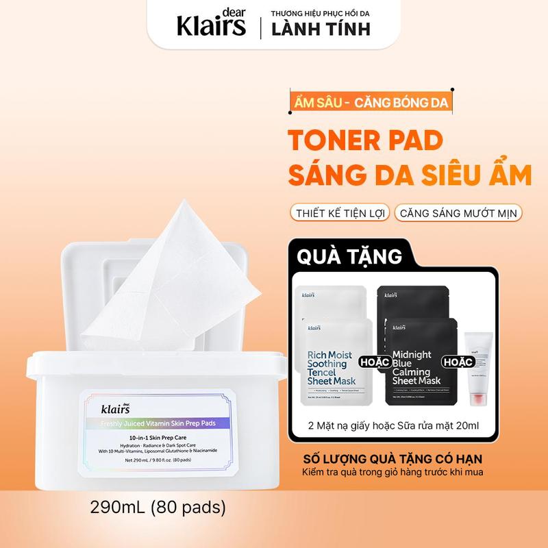 Mặt nạ giấy Dear, Klairs Freshly Vitamin Skin Prep Pads hỗ trợ sáng da mờ thâm…
