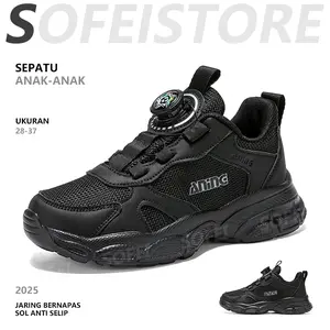 【SOFEISTORE】Sepatu Olahraga Anak Sepatu Siswa Jaring Bernapas Sepatu Siswa Hitam Sepatu Anak-Anak Hitam Sepatu Lari Luar Ruangan Ukuran 28-37
