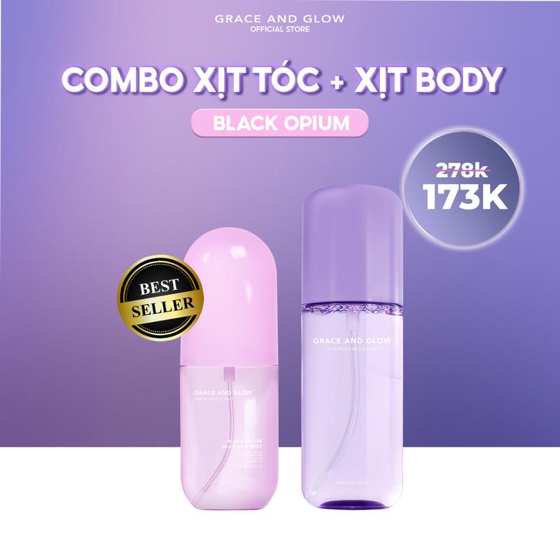 Combo Khử Mùi 2in1 Xịt Body Mist và Xịt Dưỡng Tóc Grace And GLow Black Opium 100ml + 100ml