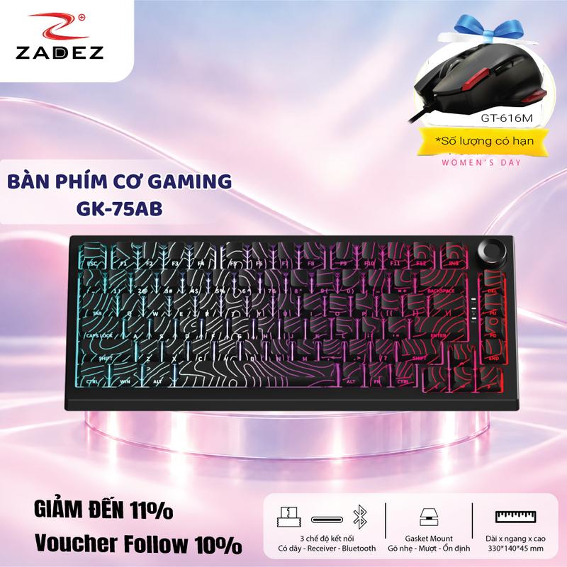 Bàn phím cơ ZADEZ ba chế độ kết nối Zadez GK-75A