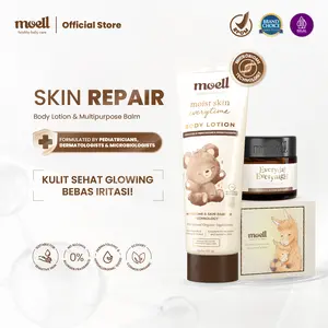 Moell Body Lotion 185gr & Multipurpose Balm 30gr - Body Lotion Untuk Kulit Sensitif & Kering - Melembapkan dan Meredakan Iritasi - Skincare Anak dengan Microbiome Teknologi Formulasi Dokter  - Skincare Anak - Skincare Bayi