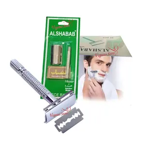 Alshabab Set Alat Cukur Besi Stainless Steel Original Anti Karat Tahan Lama untuk Kumis Jenggot Pisau Cukur Razor Hemat 1 Set + 10 Lembar Silet