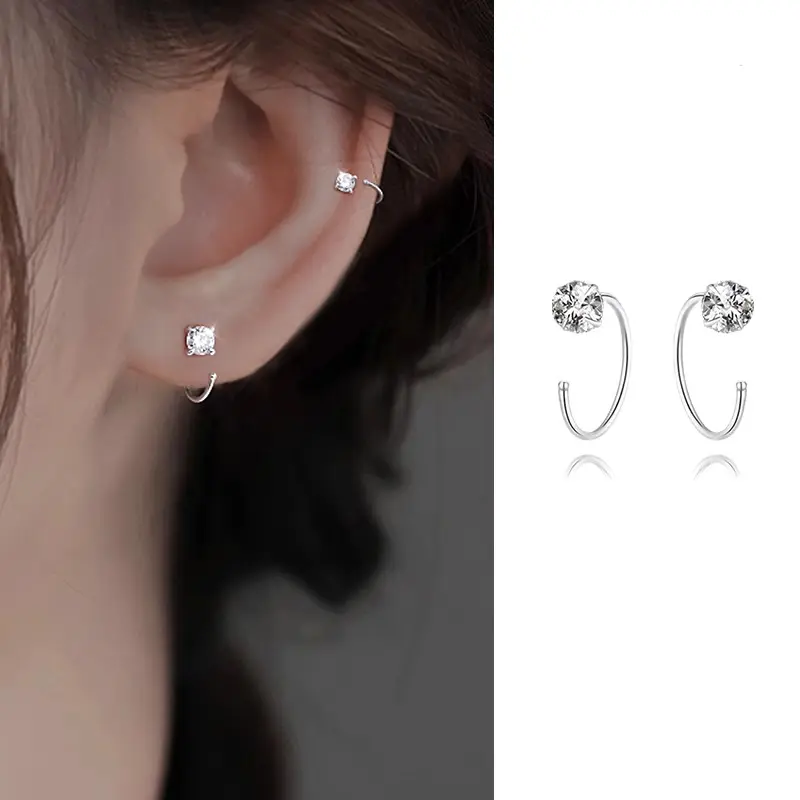 Bông Tai Móc Nhỏ Đá Zircon 3/4mm Bạc Nguyên Chất 925, Thích hợp để mặc hàng ngày (1 đôi) 1