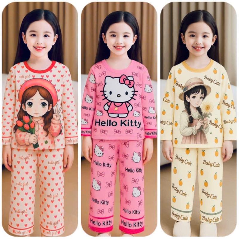 Combo 3 bộ áo dài tay quần dài cho bé gái size 10-42kg chất thun lạnh co giãn mềm mát