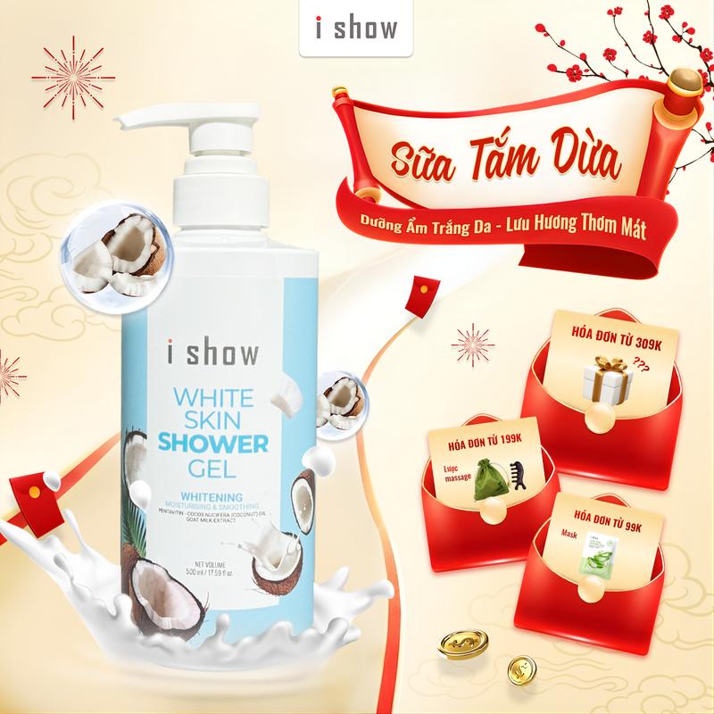  Sữa Tắm Sáng Da Chiết Xuất Dừa Và Sữa Dê Dưỡng Ẩm Và Cải Thiện Sắc Tố Da I SHOW White Skin Shower Gel 