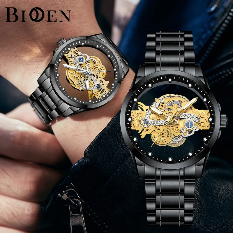 【003Harga telah diganti, cepat beli】BIDEN Jam Tangan Pria Anti Air Transparan Dial Cool Kuarsa Tali Stainless Steel Jam Tangan Cowok  YN0574 0