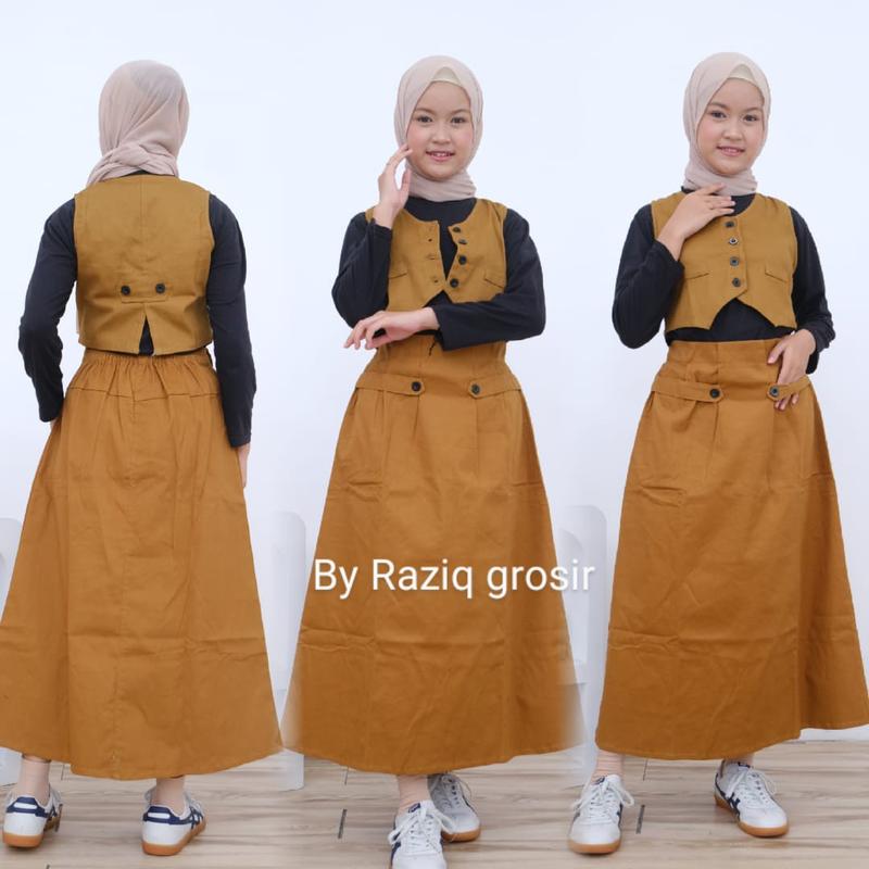 Product Introduction of Setelan Anak Peremuan Eva Vest + Rok Polos Fashion 11
