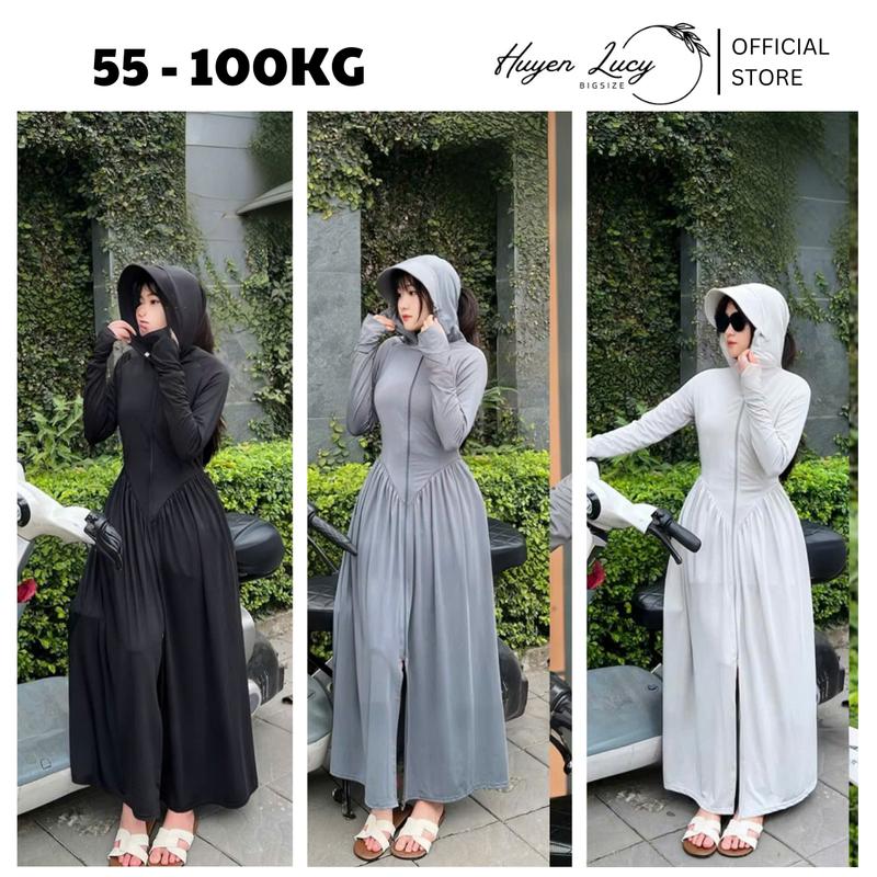 Áo Khoác Chống Nắng Toàn Thân Nữ Dáng Váy Dài Vải Hàn Lạnh 2 Lớp Có Size Tới 100kg Huyền Lucy Bigsize