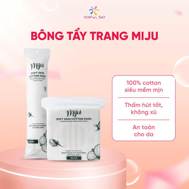  Bông Tẩy Trang Miju Hàn Quốc 100% Cotton Nguyên Liệu Tự Nhiên Mềm Mịn Cho Da Nhạy Cảm Của Các Chị Em Phụ Nữ Miếng Tròn Vuông 150 180 Miếng TIện Lợi TIết Kiệm 