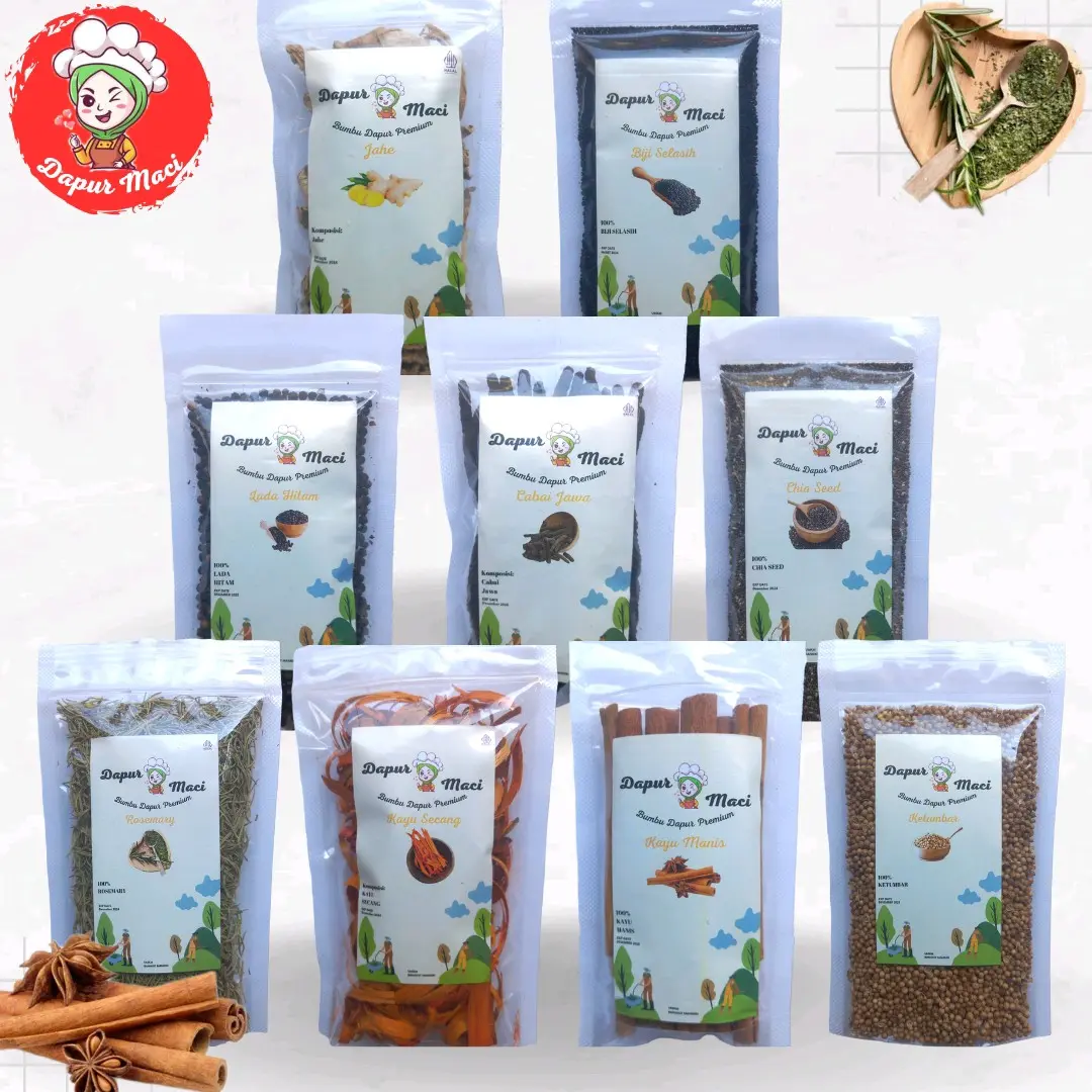 Rempah Utuh Bumbu Bahan Masak / Bahan Minuman Herbal Kemasan Pouch 100 g / Kayu Manis / Chia Seed / Daun Rosemary / Selasih / Lada Putih / Lada Hitam / Angkak Merah / Ketumbar / Kayu Secang / Cabe Jawa / Parsley / Oregano / Spices / Kemiri / Jahe / Serai
