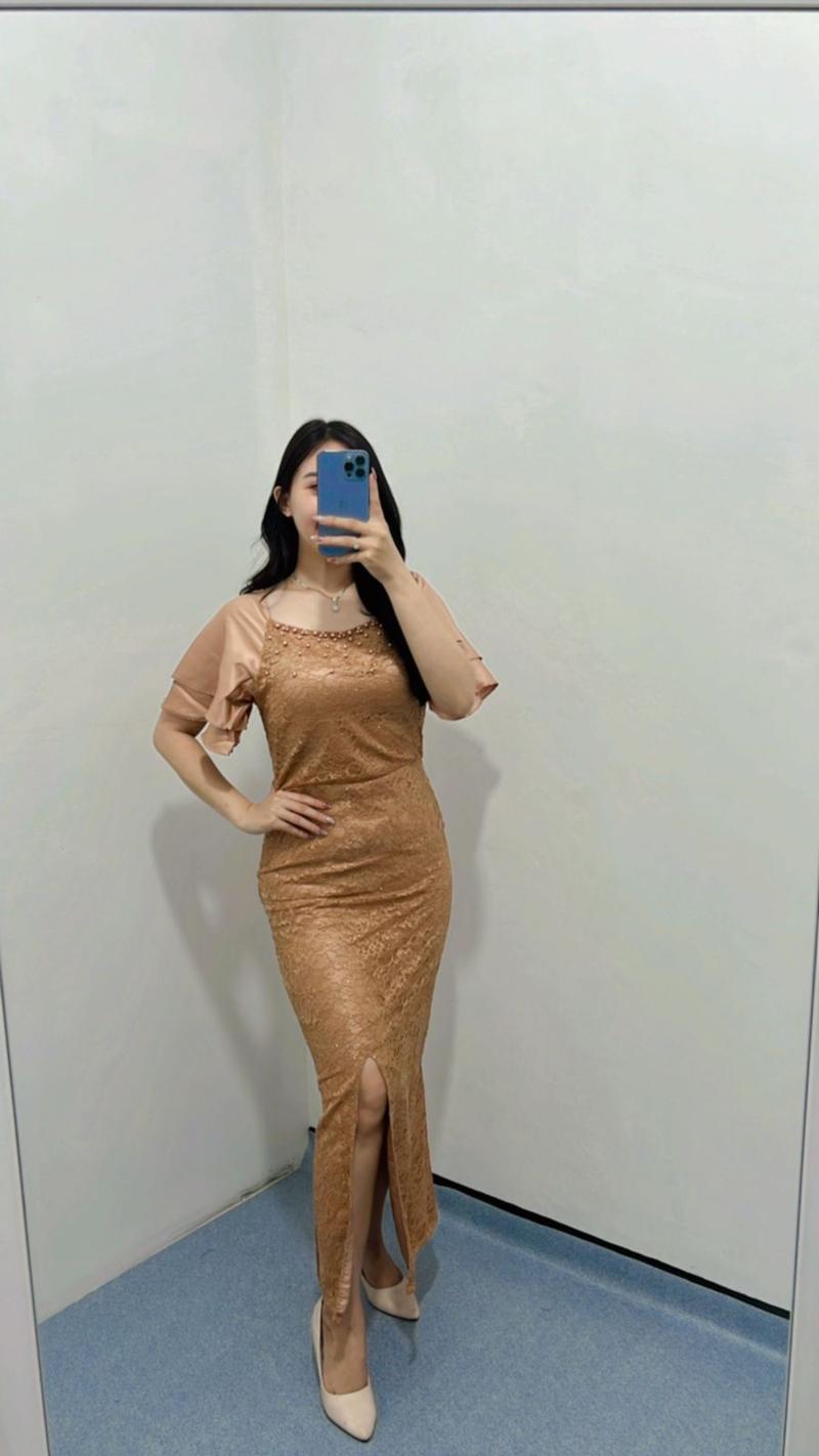Product Introduction of Dress Brukat Amanda / Dress brukat / Dress wanita / Dress kondangan Cantik Casual Panjang Velvet Formal Sabrina Nyaman Pesta Mewah Gaun 4