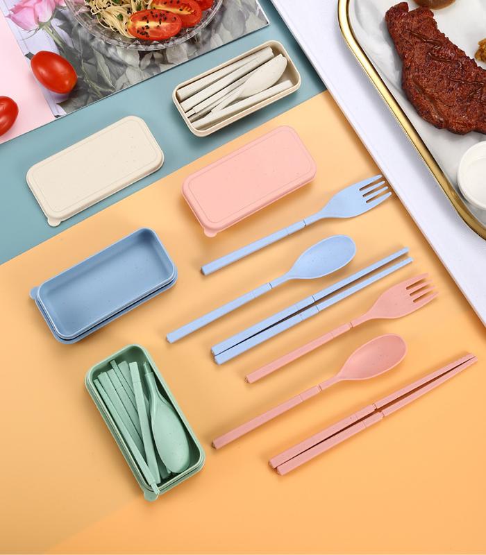Product Introduction of 4pcs/Set Dinnerware Sets Creative With Case Plastic Knife Fork Spoon Chopsticks Sets Travel Cutlery for Kitchen Tableware 24