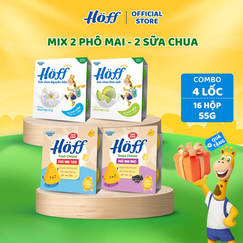 Combo 4 lốc mix phô mai tươi và sữa chua Hoff cho bé 4 lốc - 16 hộp 55g