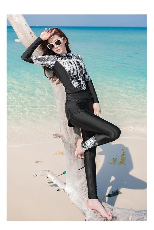 Product Introduction of New Women's Swimwear Split Boxer Long-Sleeved Trousers Four-Piece Set Sun-Protective Clothing Diving Surfing Snorkeling Wholesale 6