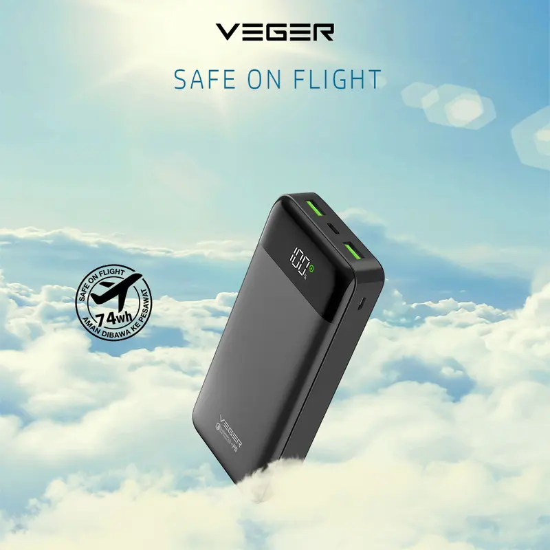 VEGER Powerbank Q21 20000mAh 3 Output LED Digital Display Fast Charging Quick Charge QC 22.5W & Power Delivery PD 20W Power Bank 4