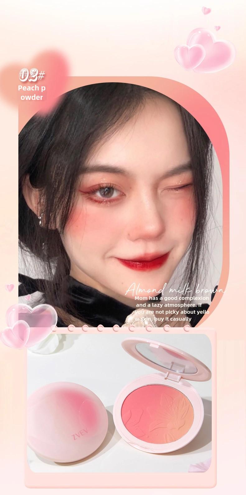 Product Introduction of 【buy 1 get 1 free】ZVEV Gradient powder blusher+brush, low saturation, improve atmosphere, can be used as concealer, 6 colors 6