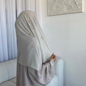 Pakaian Muslim, Abaya Kardigan Elegan, Sulaman Bunga, dengan Tudung, LR818