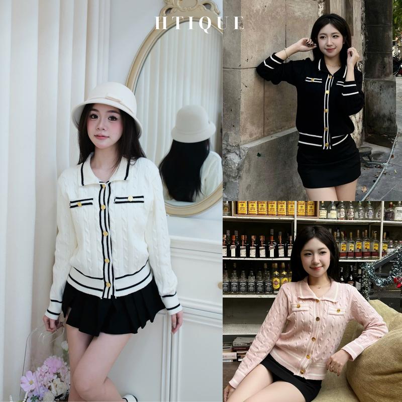   BST Thu Đông HTIQUE  DEAL mở bán Áo khoác len vibes tiểu thư sang chảnh Áo len dệt kim cáo cấp basic dễ phối LA15 