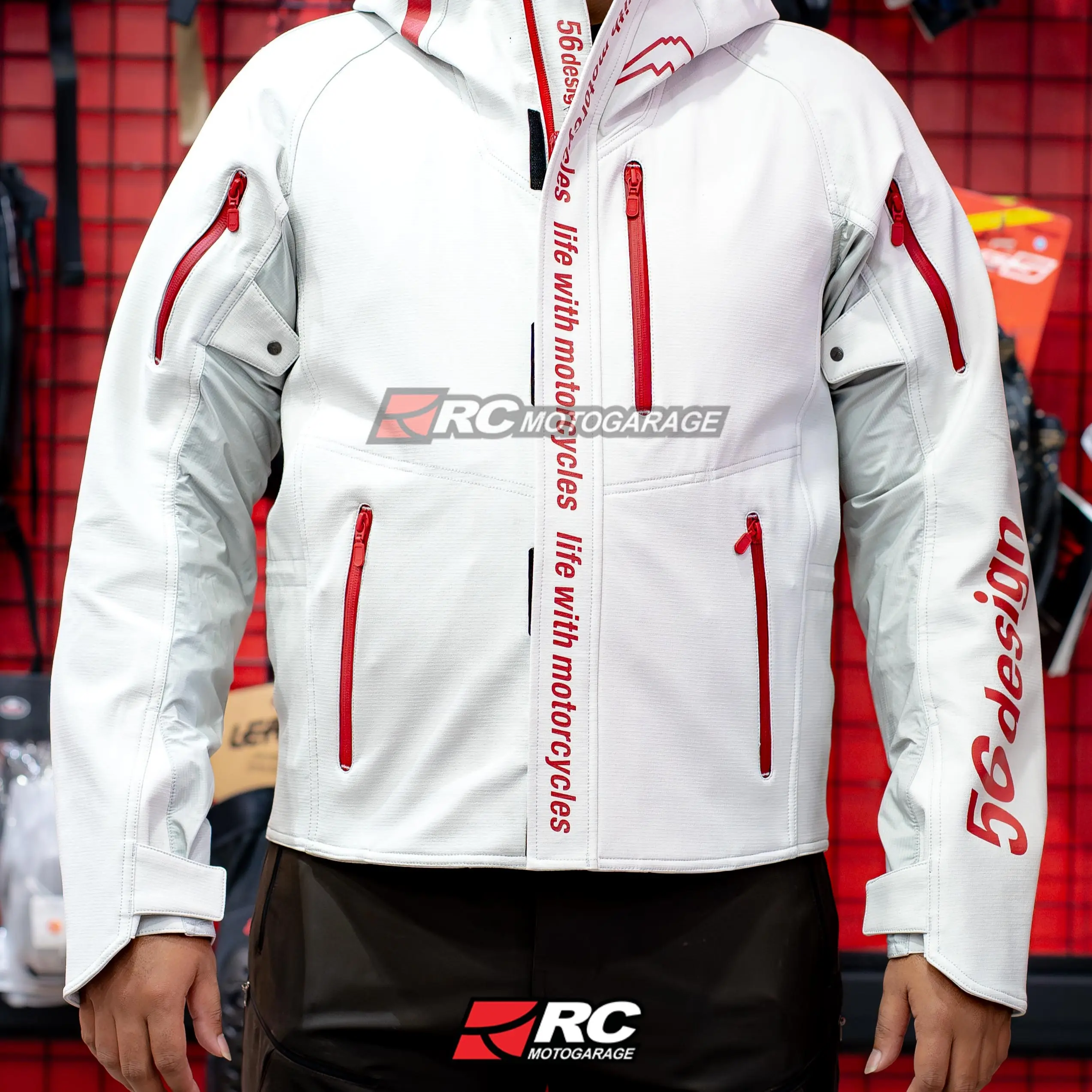 Jaket Motor- 56design Axis White Dark Red Jacket