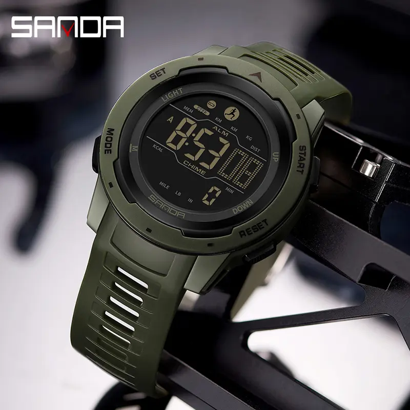 Jam Tangan Pria Digital Pedometer EL Backlight Sport Watch Shockproof Anti Air SANDA 2145 3