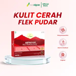 Suplemen Kecantikan Astaxani Nutraglow - Natural Astaxanthin 10 mg - Nutrisi Alami Mencerahkan Memudarkan Flek Hitam Mencegah Penuaan Dini Pada Kulit [BPOM & HALAL]