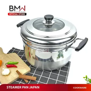 Panci Kukus Stainless Steel Dandang Panci Steamer Langseng Sarangan Tutup Kaca