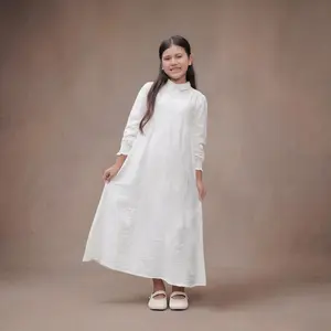 H SOCIETY Aliqa Kids Dress Polo Linen Premium Broken White dengan Peter Pan Collar & Embossed Texture untuk Tampilan Elegan dan Nyaman