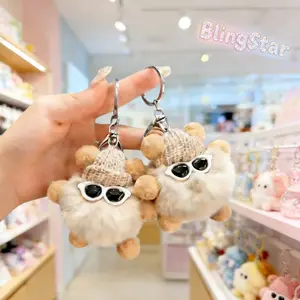 BlingStar Gantungan Kunci Lucu Rex Kelinci Bulu Ornamen Tas Model Unik dengan Kacamata Imut Aksesoris Koleksi Kreatif B113