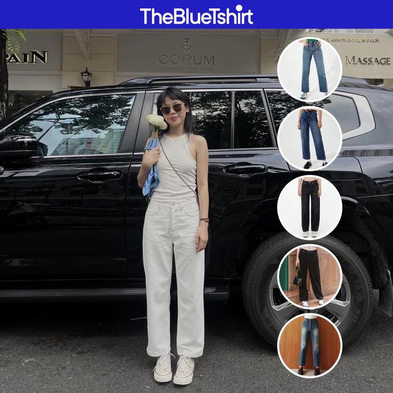 TheBlueTshirt - Quần jeans lưng cao ống suông nữ có nhiều màu wash - The Original Dad Jeans - Women