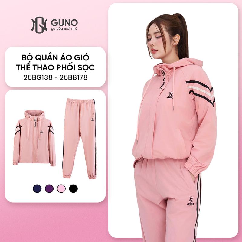  GUNO-Bộ quần áo gió giãn dày NỮ GUNO MŨ phối sọc tay ngang SP5 |25BG138 25BB178 
