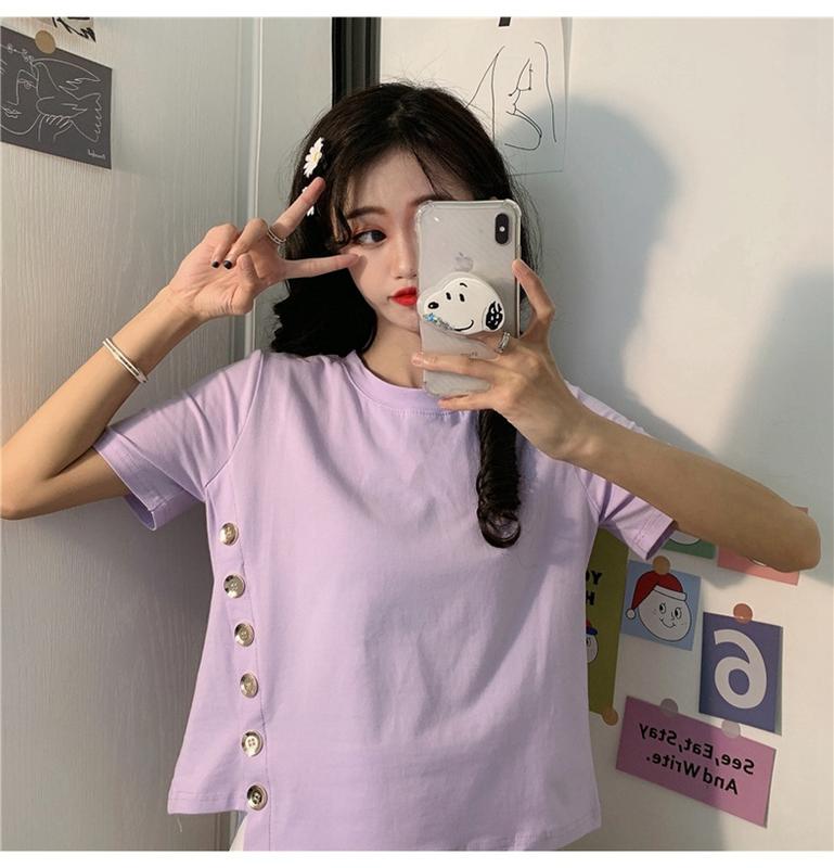 Product Introduction of Women's Short-Sleeved T-shirt 2020 Summer New Fashionable Stylish Ins Trendy Korean Versatile Short Type Design Sense Niche Top 14
