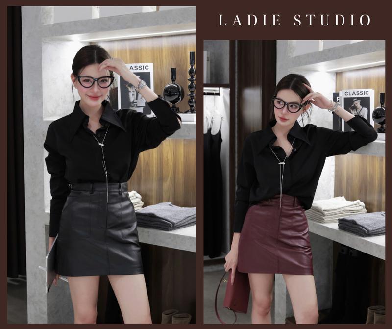 Chân váy da chữ A cạp cao có túi Leather Skirt CV14 Ladie Studio