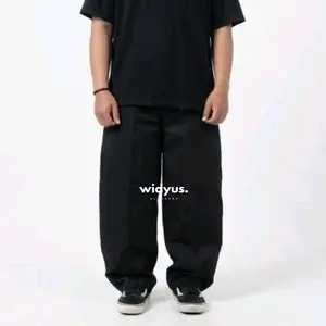 Widyus - Celana Barrel Baggy Pants Unisex Pria Wanita Celana Balon Panjang Hitam