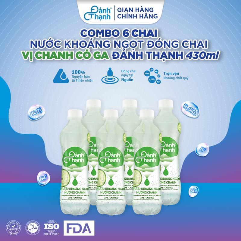 Combo 6 chai nước khoáng ngọt đóng chai vị chanh có ga Đảnh Thạnh, bù khoáng chất tự nhiên 430ml