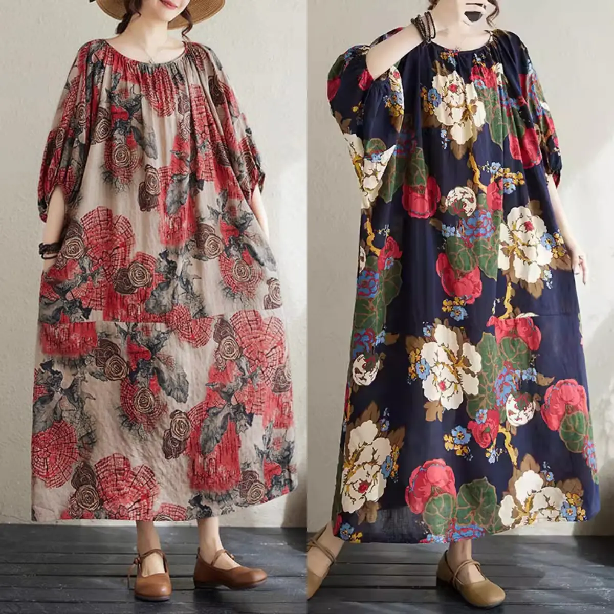 LC1428 Premium Jumbo Dress Tipis Motif Retro Terbaru