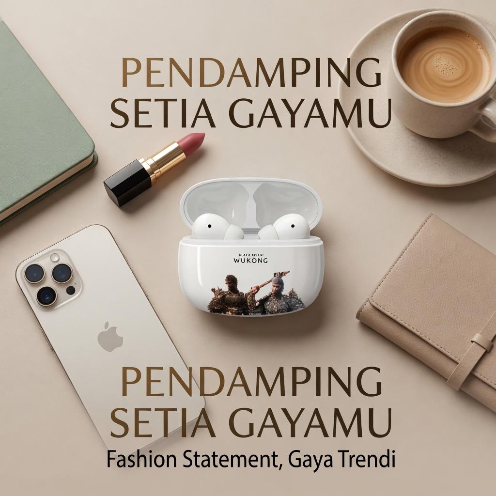 Black Myth Wukong KY X60 jbl phantom AI Earphone Suara Stereo Level HiFi, Tahan Air iPX5, Mikrofon Internal, ENC Noise Reduction  Cerdas Kontrol Sentuh untuk iPhone dan Android