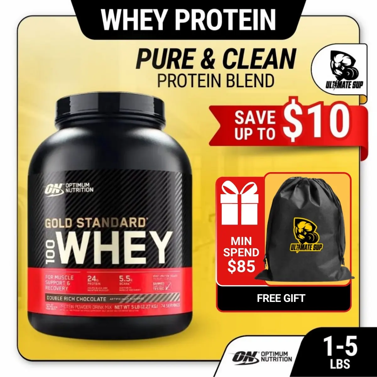 Optimum Nutrition, Gold Standard, Whey Protein Powder, 1lb - 10 lbs (4.54 kg)  Fitness Supplement
