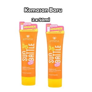 (2PCS) Emina Bright Glow Hydrating Sunscreen - Sun Battle SPF 35 PA+++ 50ml - Facial, Wajah Perawatan Mencerahkan Vitamin Hyaluronic Sunblock Acid Kusam Hitam Extract Tranexamic Berminyak