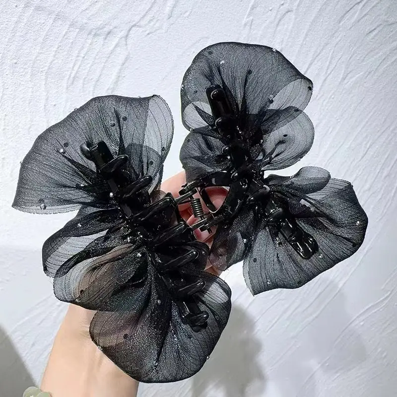 Kẹp Lấy Bong Bóng Lưới, Hàng Mới Về, Kẹp Tóc Thanh Lịch, Kẹp Cá Mập Dễ Phối Đồ Kẹp Tóc Thanh Lịch Hoa Women Voan 3