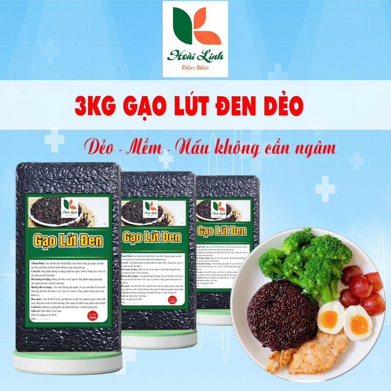 HOÀI LINH 3kg gạo tẻ lứt đen dẻo mềm thơm ngon Healthy Eatclean thực dưỡng ăn kiêng hữu cơ tiết kiệm tự nhiên không cần ngâm đóng mỗi túi 1 kg hút chân không - Hoài Linh Điện Biên
