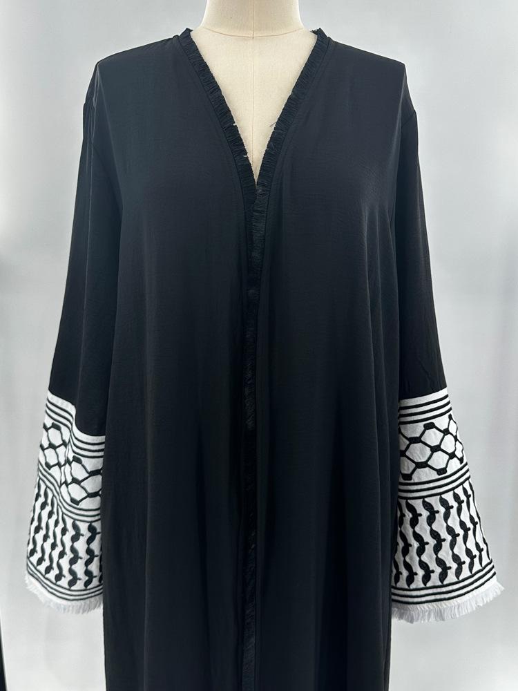 Product Introduction of Trang Phục Hồi Giáo, Thanh Lịch, Có Túi, Kiểu Áo Cardigan, Thêu, Màu Tương Phản, Có Thắt Lưng, Kiểu Áo Choàng 6