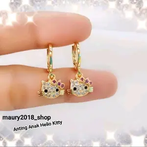Anting Anak Motif Hello Kitty Titanium Gold Anti Karat Tidak Mudah Luntur & Alergi Costume Fashion Kids